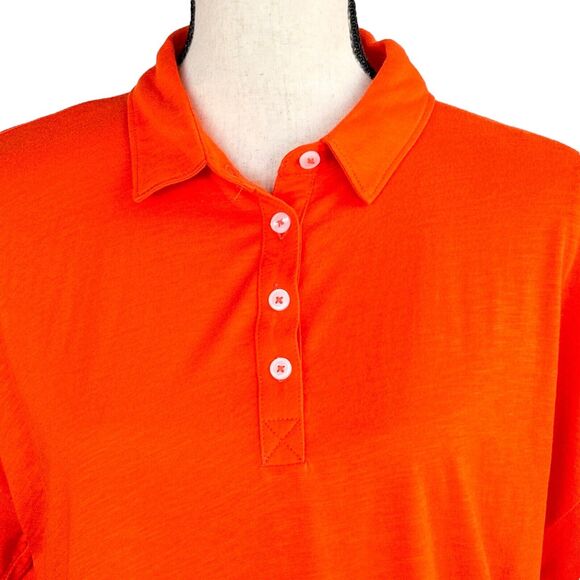 Style & Co Large Polo Top Short Sleeves Button Neck Lightweight Collared Orange - Picture 2 of 9